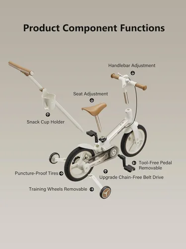 Miniatura 4 de lecoco Bicicleta para niños pequeños con mango de empuje 6 en 1 para niños, juguetes de bicicleta de equilibrio con ruedas de entrenamiento