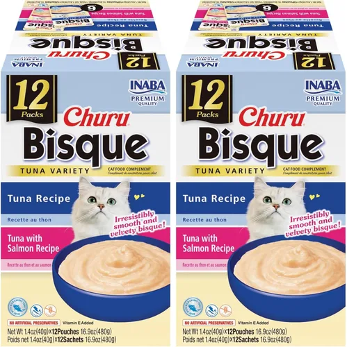 Miniatura 14 de INABA Churu Bisque para gatos, plato de puré cremoso para lamer con vitamina E, 1.4 onzas por bolsa, 12 bolsas, receta de pollo