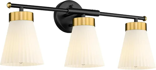 Miniatura 28 de HWH - Lámpara de pared para interiores, moderno aplique de pared con pantalla de vidrio a rayas blancas esmeriladas, aplique de pared individual