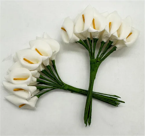 RBN Mini cabezas artificiales de lirio de cala, ramo de flores falsas, manualidades, álbumes de recortes, jardín, boda, bricolaje, guirnalda de