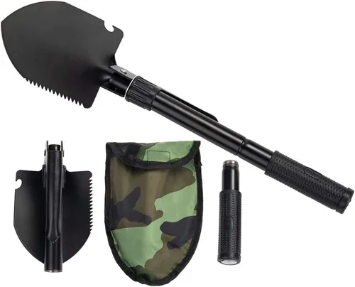 Miniatura 10 de Pala plegable de jardinería, pala militar para campamento, equipo de supervivencia, herramienta de enganche con bolsa de transporte, mango de metal