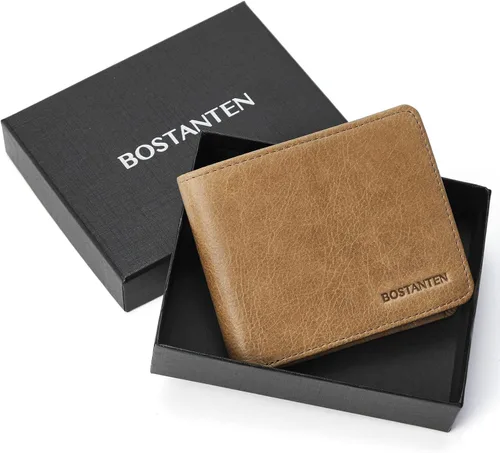 Miniatura 8 de BOSTANTEN Billeteras de piel auténtica para hombre, con bloqueo RFID y 2 ventanas de identificación