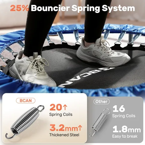 Miniatura 4 de BCAN SP2 - Mini trampolín plegable de 40/48 pulgadas, carga máxima de 330 libras/440 libras, rebote de fitness con mango de espuma ajustable, Azul