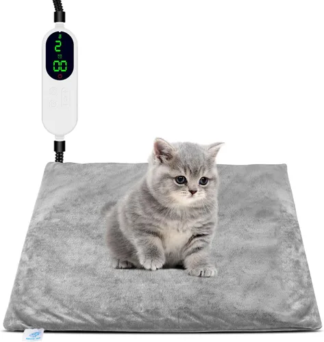 Cama térmica para gatos de interior, almohadilla térmica eléctrica para mascotas para perros y gatos con temporizador, almohadilla térmica de 9
