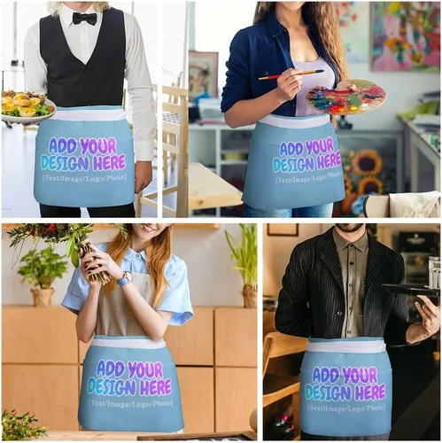 Miniatura 154 de AXKEUDO Delantal personalizado con bolsillos, delantales de cintura para camarera para cocinar en casa, restaurante, servir trabajo