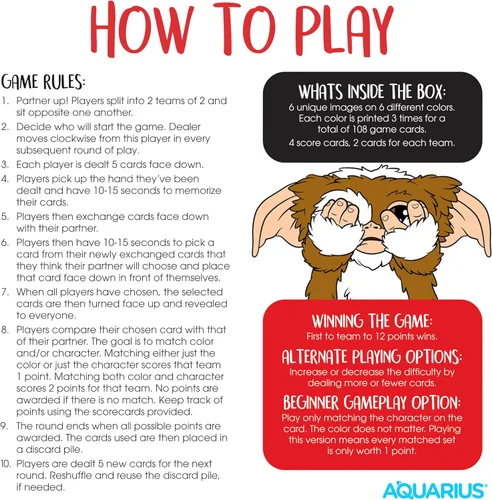 Miniatura 6 de AQUARIUS Gremlins Memory Master Card Game – Divertido juego de fiesta familiar para niños, adolescentes y adultos – Regalo de noche de juego