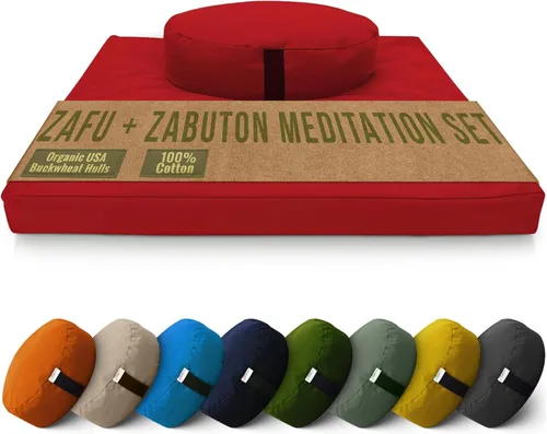 Miniatura 19 de Bean Products Juego de alfombrillas de meditación – Zafu almohada de piso orgánica de trigo sarraceno + almohadilla de oración Zabuton rellena