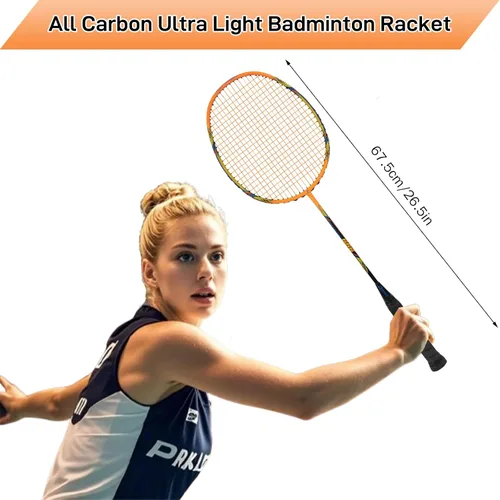 Miniatura 8 de Raqueta de bádminton, raquetas de bádminton, ofensivas y defensivas, ligeras de fibra de carbono de 2.65 oz de una sola pieza, moldeadas