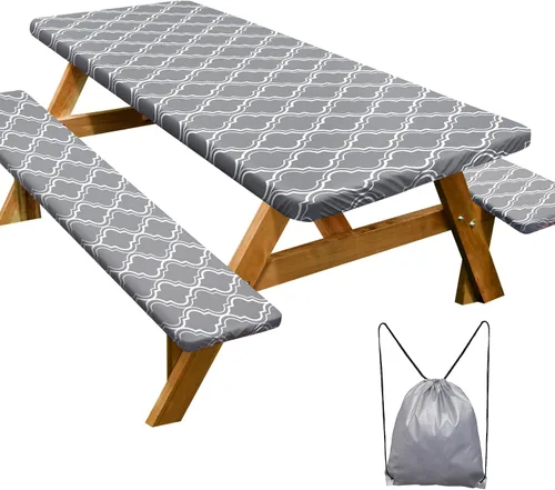 Miniatura 16 de Funda de mesa de picnic con fundas para bancos Esenciales de camping Mantel de picnic impermeable y a prueba de viento con bolsa de cordón, funda