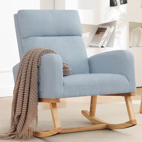 Miniatura 12 de Mecedora para habitación del bebé, sillas decorativas modernas tapizadas de tela de peluche para enfermería, sillón acolchado para interiores, sala