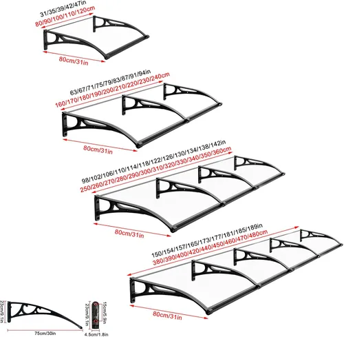 Miniatura 4 de Toldo para puerta de aleación de aluminio para fregadero, cubierta de policarbonato transparente, protección contra la lluvia y la nieve, protección