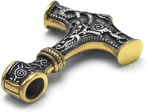 Miniatura 3 de BAVIPOWER Colgante de oro de 18 quilates Mjolnir nórdico vikingo, martillo de Thors para hombres y mujeres, acero inoxidable 316L, joyería
