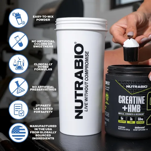 Miniatura 6 de NutraBio Creatina + HMB - Monohidrato de creatina con HMB en polvo para el crecimiento muscular, mayor fuerza - 30 porciones (Blue Razz)