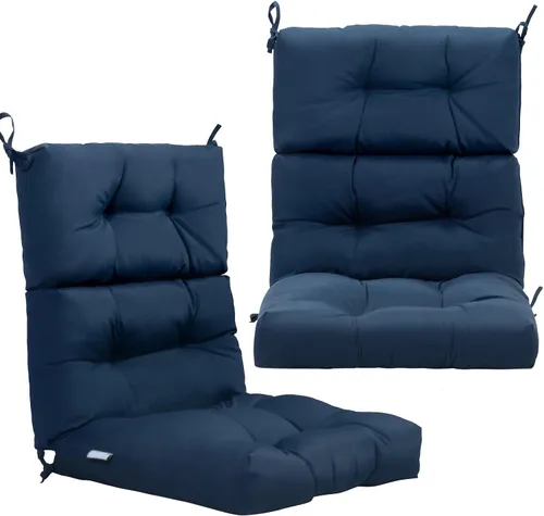 Tangkula Cojín para silla de respaldo alto para patio, almohadillas de asiento para silla con lazos antideslizantes, cojines de repuesto para uso en