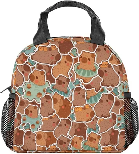 Miniatura 10 de Lonchera para niñas y niños, reutilizable, plegable, aislada, con asa, pequeña, azul, con estampado de animales, ideal para la escuela, picnic