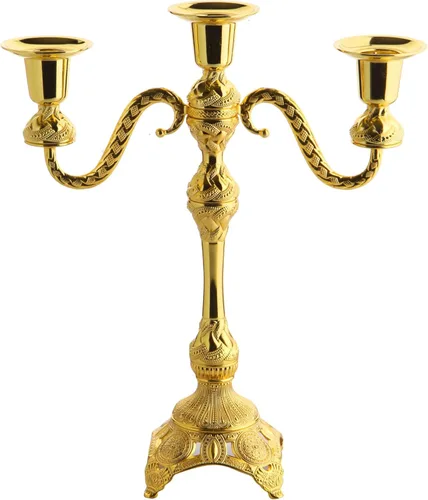 Alisveristime Portavelas de 3 brazos, candelabro decorativo Zamac para decoración elegante del hogar, capacidad para 3 velas, requiere montaje Dorado