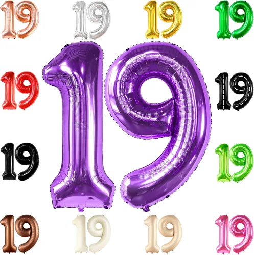 Miniatura 12 de Katchon Globos gigantes de papel de aluminio con el número 19 de color marrón de 40 pulgadas Decoraciones de cumpleaños 19