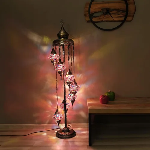 Miniatura 7 de Asylove Lámpara de pie turca, lámpara marroquí de mosaico de 7 globos, iluminación de piso para sala de estar, decorativa para el hogar, diseños