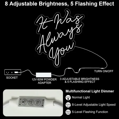 Miniatura 6 de Letreros de neón con texto en inglés «It Was Always You» para propuesta de boda, letrero de neón grande con luz LED para compromiso, dormitorio