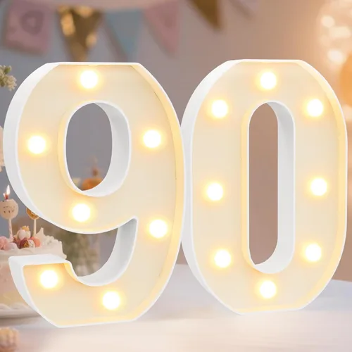 Miniatura 86 de Pooqla Letras y Números Decorativos con Luces LED, Letras y Números de Neón de Plástico Blanco para Decoración de Fiestas, Bodas, Funciona