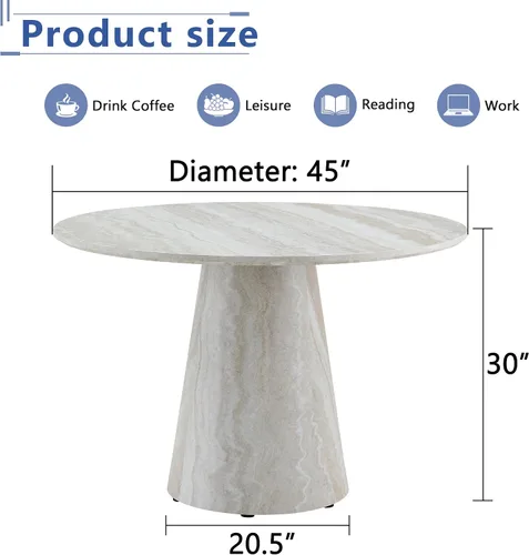 Miniatura 2 de Mesa de comedor redonda de 45 pulgadas, moderna mesa de madera de imitación de mármol, mesa gruesa y espaciosa con base de pedestal, fácil