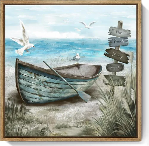 Miniatura 22 de Arte de pared para baño, decoración costera, barco náutico en la playa, lienzo con imagen de gaviota del océano, paisaje marino, arte de granja