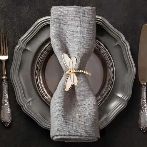 Miniatura 24 de Decozen Juego de 4 servilleteros blancos con diseño de perlas, festivo, decoración de mesa para vacaciones, bodas, cumpleaños, cocina, decoración
