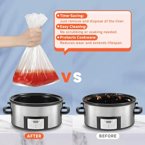 Miniatura 6 de Forros para Olla de Cocción Lenta de 6-10 Cuartos, Bolsas de Cocina de Tamaño Extra Grande 14" x 22", Forros Desechables Ovalados Grandes para Olla