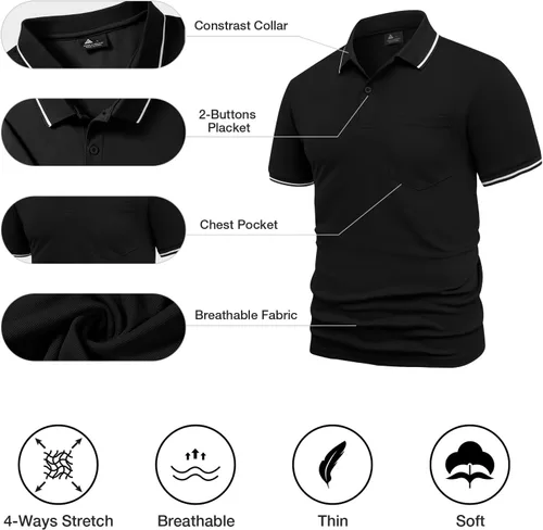 Miniatura 5 de GEEK LIGHTING Paquete de 5 camisas polo para hombre con bolsillo