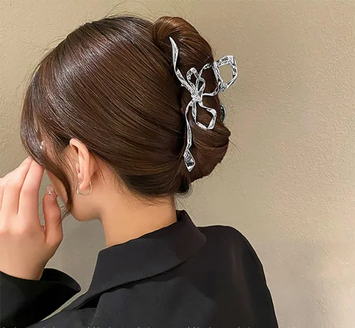 Miniatura 8 de Pinzas para el cabello de geometría plateada irregular, pasadores elegantes con diseño de lazo, adornos grandes antideslizantes y accesorios