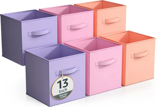 Miniatura 14 de Sorbus Cubos de Almacenamiento Plegables - 6 Cestas de Tela para Organizar Despensa, Estante, Caja de Juguetes, Cubículo, Organizador de Armario