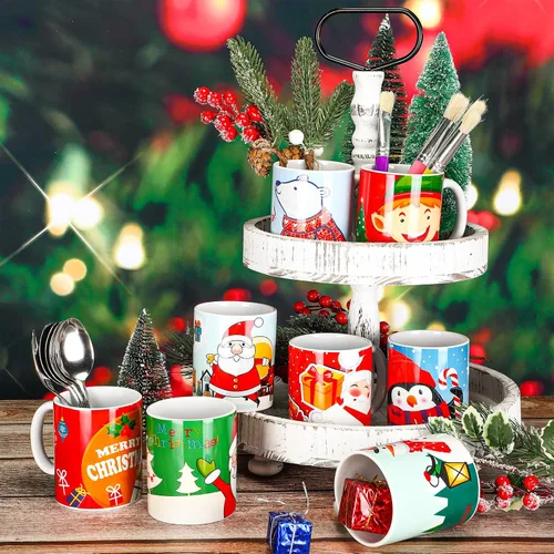Miniatura 7 de Nuogo Paquete de 8 tazas de café de Navidad de cerámica, tazas de cerámica apilables para fiesta de vacaciones, tazas de cerámica para regalo