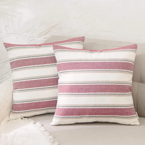 Miniatura 10 de Funda de cojín a rayas de lino suave tipo lino cuadrado decorativo con cremallera oculta para sofá, cama, sofá cama, sala de estar, 35,6 x 35,6 cm