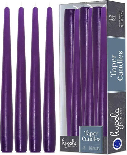 Hyoola Velas cónicas altas – Velas cónicas sin goteo color morado de 12 pulgadas – 10 horas de tiempo de combustión – 12 unidades
