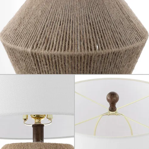 Miniatura 3 de JONATHAN Y JYL4049A - Lámpara de mesa rústica de cuerda marrón de 21.75 pulgadas, lámpara de hierro de granja con pantalla de tambor de lino blanco