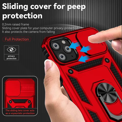 Miniatura 5 de Funda para iPhone 11 Pro Max con cubierta deslizante para cámara + protector de pantalla HD, soporte de anillo giratorio de grado militar a prueba