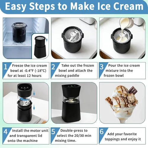 Miniatura 4 de Máquina para hacer helados con tazón precongelado, máquina de helados casera recargable, máquina eléctrica de helado pequeña de 20/30 minutos