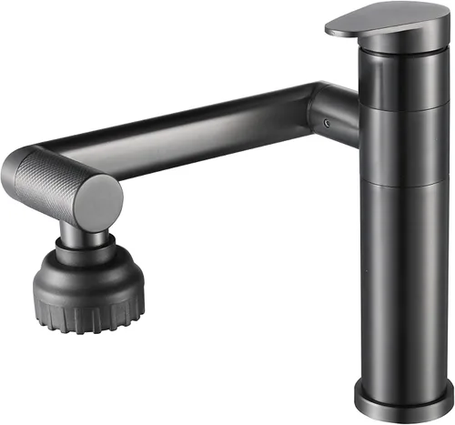 Pistola de grifo de baño giratoria de 1080 grados, grifo de lavabo gris, 1 mango, rociador de ángulo grande, extensor de boquilla de aireador Gris