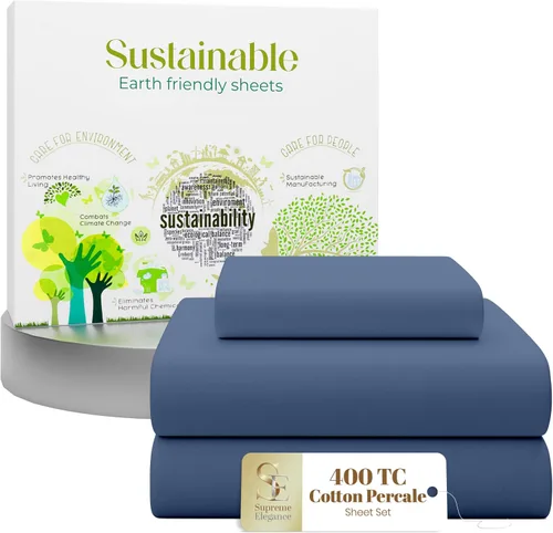 Miniatura 26 de Purity Home - Juego de sábanas 100% algodón de 400 hilos, percal refrescante, con bolsillo profundo elástico, ropa de cama de 3 piezas, lujo