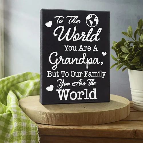 Miniatura 5 de JennyGems Letrero de madera con texto en inglés "To the World You Are a Grandpa But To Our Family You Are the World", decoración de estante