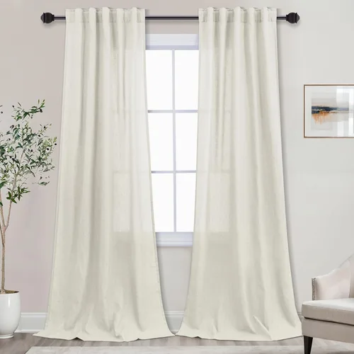 Miniatura 56 de Cortinas de lino azul claro de 90 pulgadas de largo para sala de estar, dormitorio de niñas, guardería, decoración acogedora de verano, bolsillo