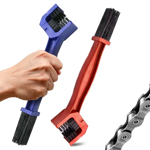 Juego de 2 cepillos para cadena de motocicleta, kit de limpieza de cadena de motocicleta de plástico duradero con cerdas de nailon de 3 lados para