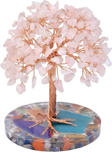 Miniatura 12 de mookaitedecor Árbol de cristal de aguamarina natural con base de ágata, árbol de dinero de la suerte, decoración de Feng Shui para el hogar