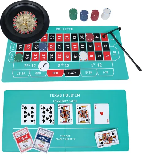 Miniatura 6 de GOTHINK Juego de Ruleta, incluye rueda de apuestas de 10 pulgadas, 200 fichas, rastrillo, 2 bolas y póker Texas Hold'em, perfecto para fiestas