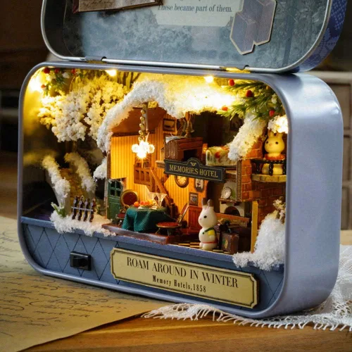 Miniatura 6 de DIY miniatura hecho a mano, con caja de luz LED, teatro, viejos tiempos, trilogía de buen tiempo, baterías enviadas para viajes, tema, casa