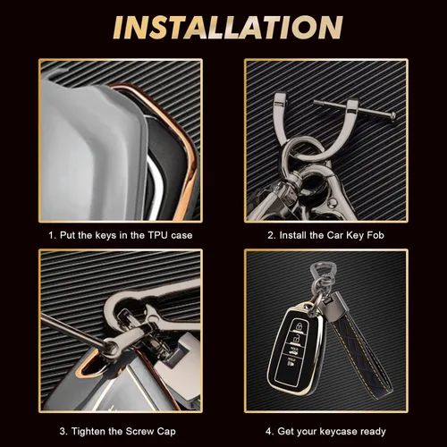 Miniatura 7 de x xotic tech Carcasa de TPU negra con sello completo para llavero de 4 botones antipolvo con llavero compatible con Toyota Camry RAV4 C-HR Avalon