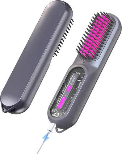Miniatura 7 de Cepillo alisador de pelo, cepillo portátil para mujeres, mini peine alisador para el cuidado del cabello de viaje, 9600 mAh recargable, peine