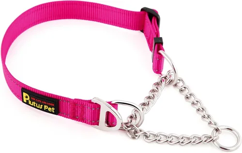 Plutus Pet Martingale - Collar para perro con cadena de acero inoxidable y nailon reflectante, collar de entrenamiento ajustable sin tirones, para