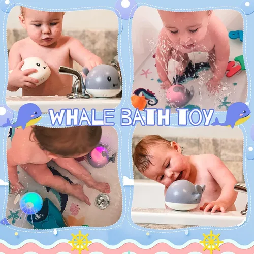 Miniatura 7 de Gigilli - Juguetes de baño de ballena iluminada para niños, juguetes de piscina, juguete de espray de agua para niños pequeños de 1 a 5 años, 6 a 18