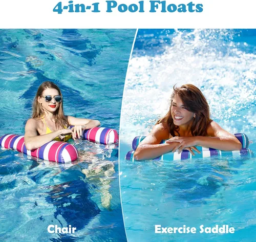 Miniatura 7 de Flotadores de piscina para adultos, paquete de 2 flotadores inflables para piscina, 4 en 1, balsas multiusos tumbona hamaca de agua para piscina